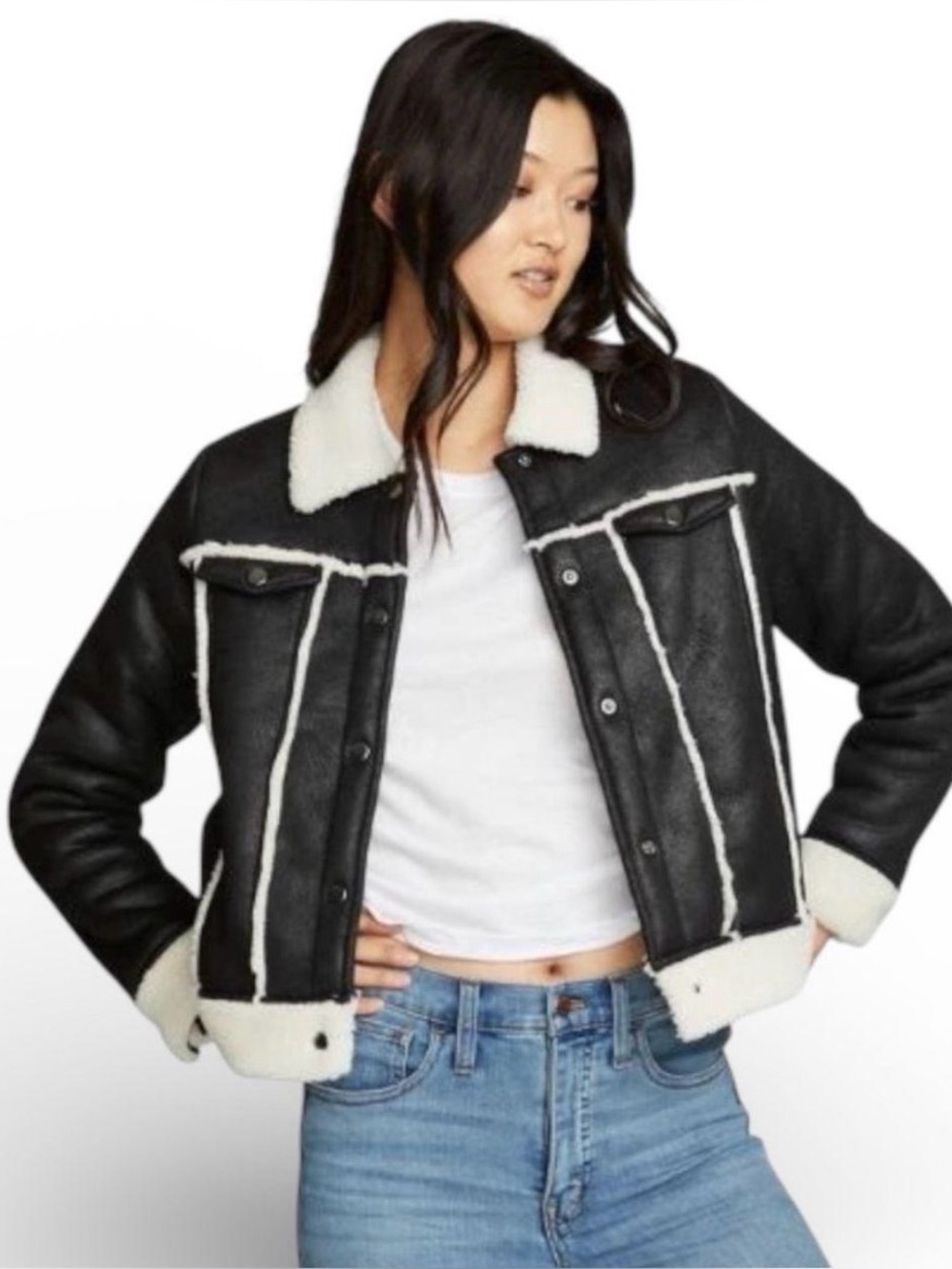 Chaser Women's Faux Fur Suede Snap Up Jacket sz S